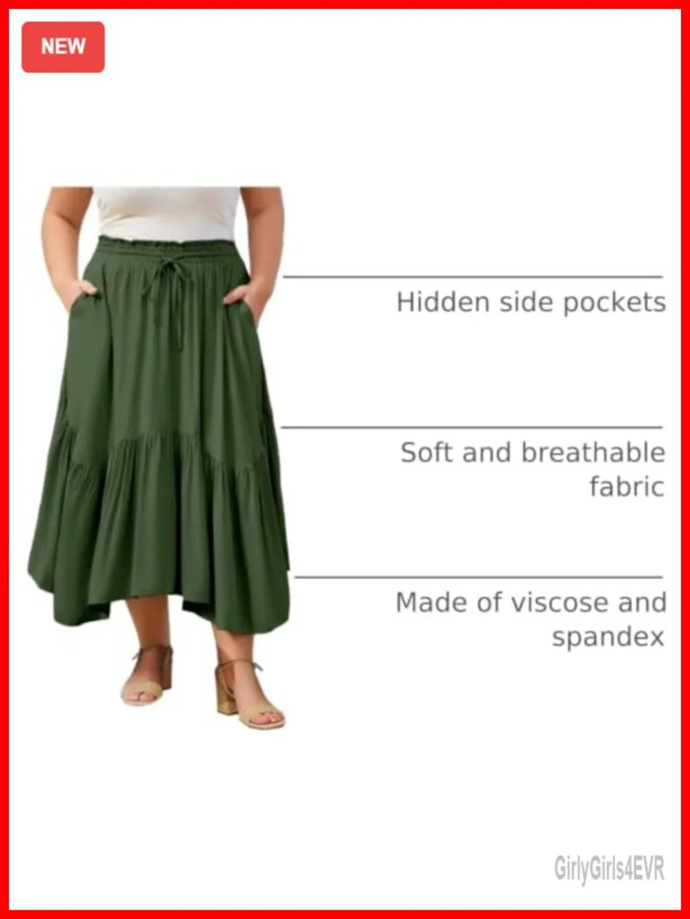 Plus Size Maxi Skirt High Waisted Ruffle A-Line Asymmetric with Pockets